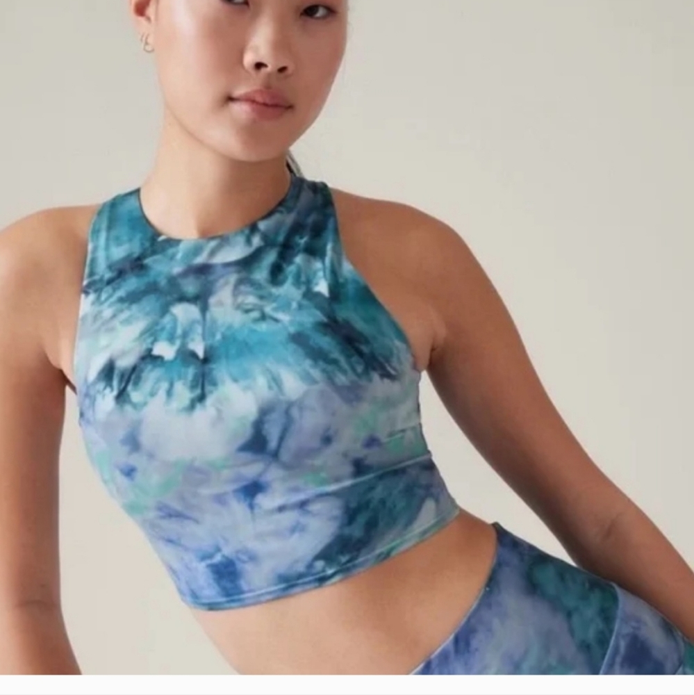 Athleta Blue Teal Tie-Dye Crop Top